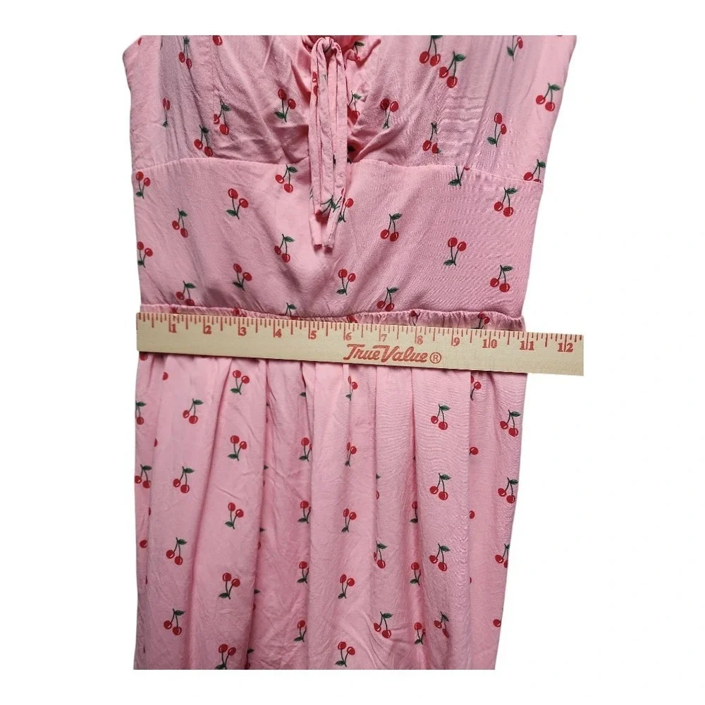 AU.W Cherry Print Sundress Size M Pink Cottagecore Coquette Mini Dress - Picture 9 of 9